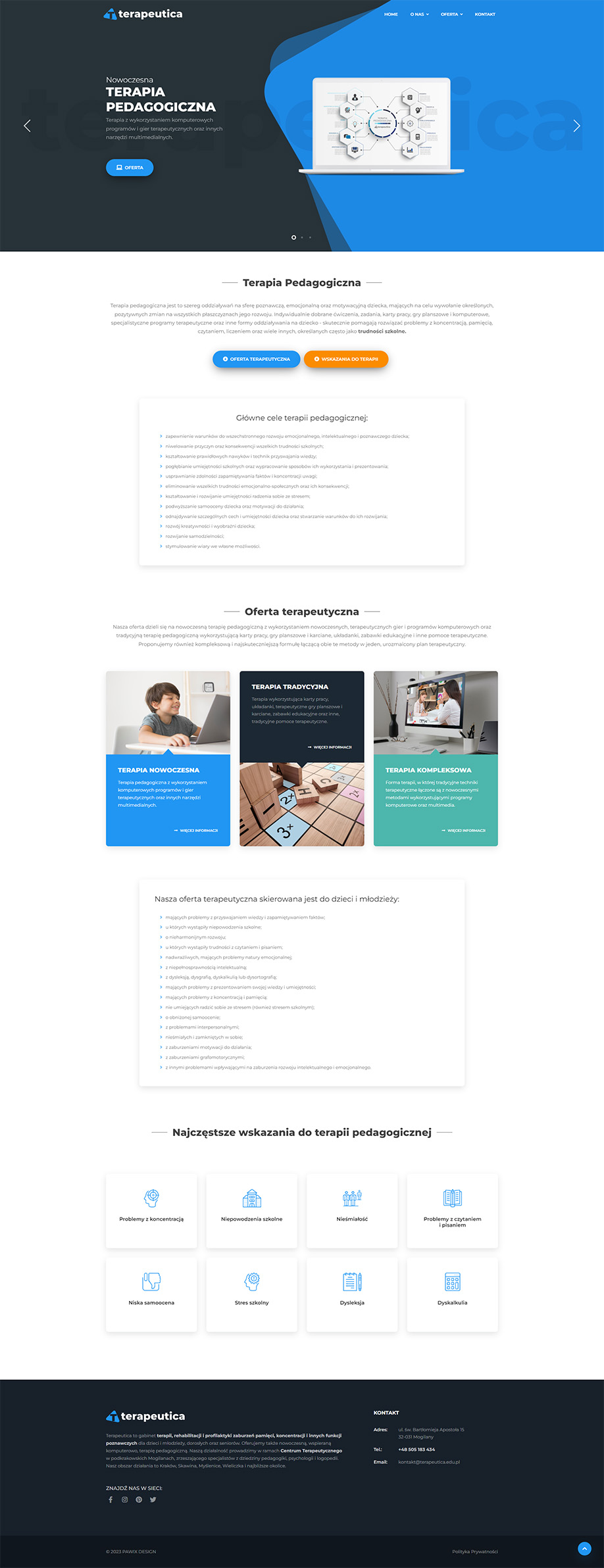 Strona www zaprojektowana dla firmy Terapeutica