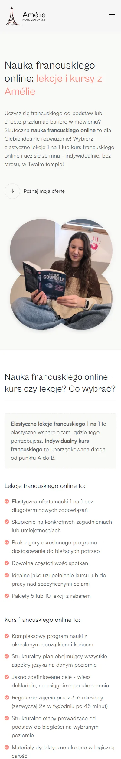 Strona główna serwisu Francuski online z Amélie na telefonie