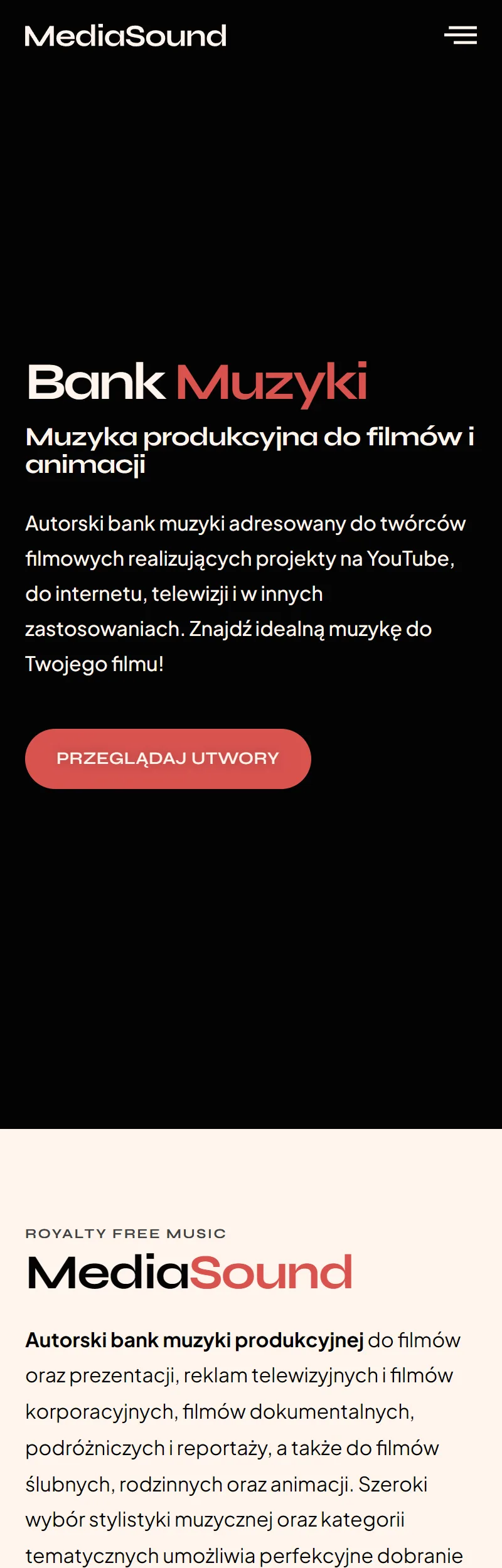 Strona główna serwisu MediaSound na telefonie